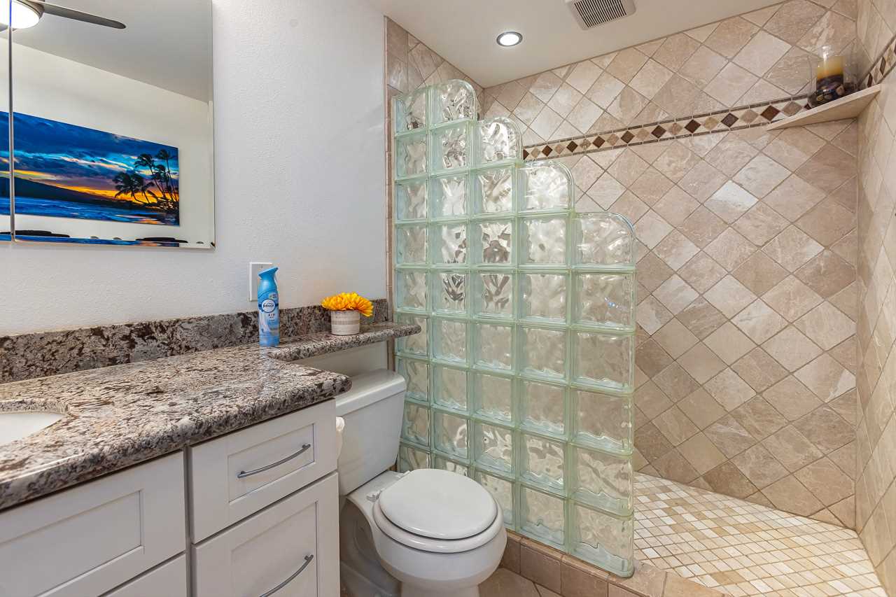 2nd bathroom with glass blocked enclosed step-in shower